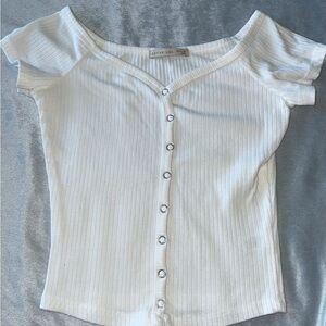 Active USA White Ribbed Button-Front Women's Top